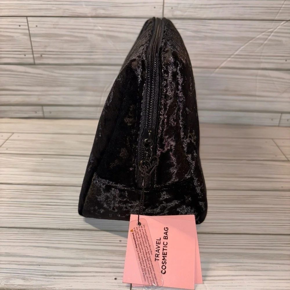 NEW Juicy Couture Black Velour Cosmetic Makeup Travel Bag & Bottle